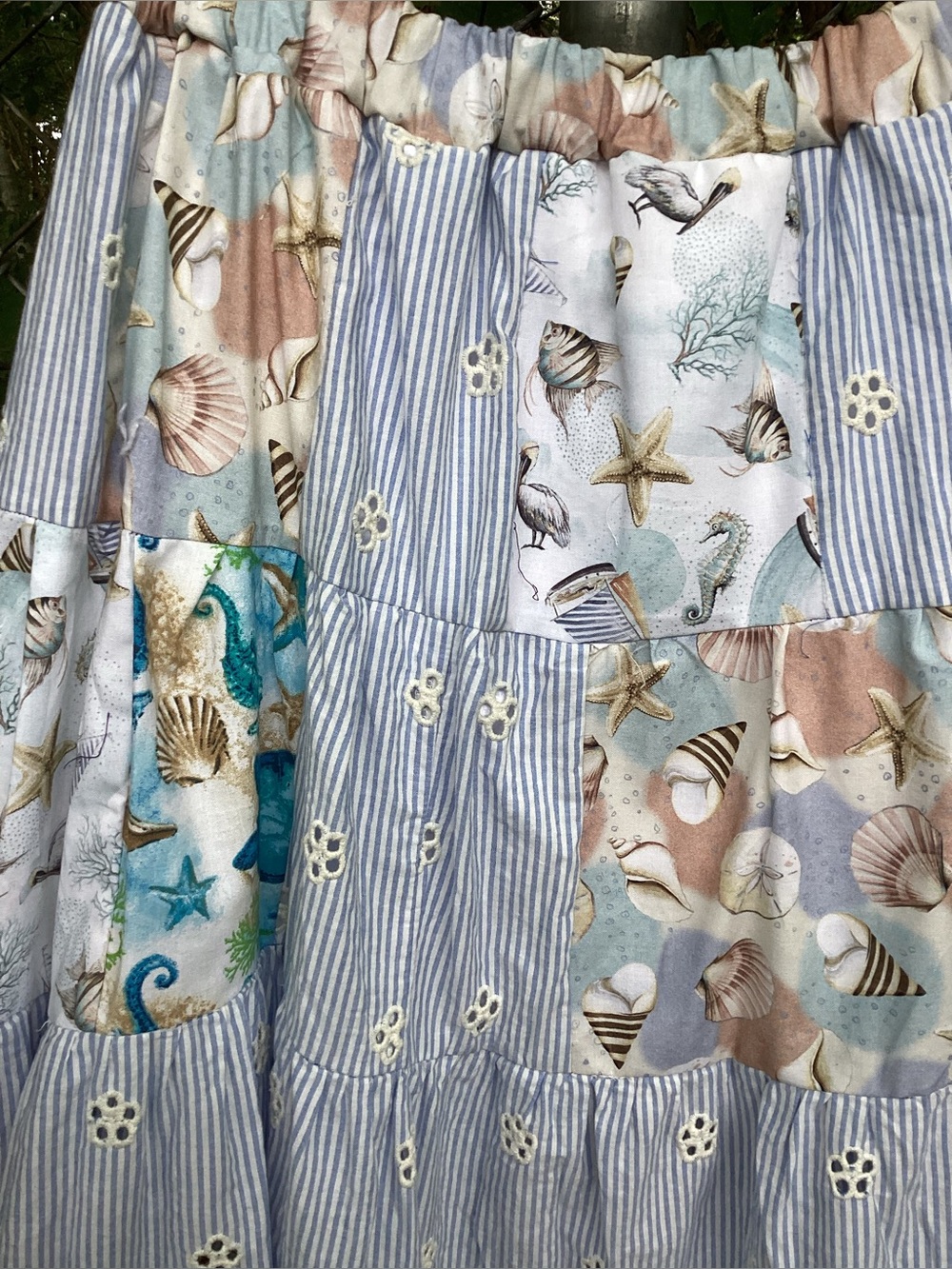 S M Beach Themed Tiered Patchwork Full Skirt